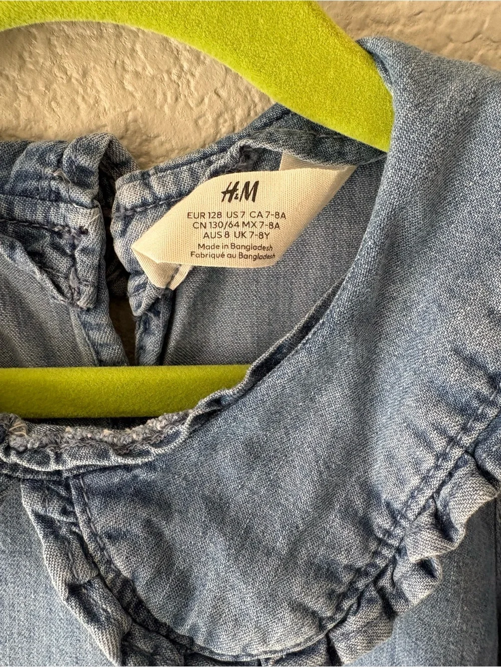H&M Light Blue Denim Ruffle Collar Dress